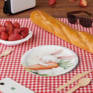 Assiettes En Carton Cute Watercolor Spring Bunny Carrot