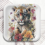 Assiettes En Carton Cute Watercolor Wild Tiger Anniversaire de enfant<br><div class="desc">Cute Watercolor Wild Tiger Cub Anniversaire de enfant Paper Party Plates présente un tigre d'aquarelle mignon entouré de fleurs sauvages. Parfait pour les fêtes d'anniversaire des enfants,  les baby showers et plus encore. Conçu par Evco Studio. Pour la coordination des éléments,  voir www.zazzle.com/store/evcostudio</div>