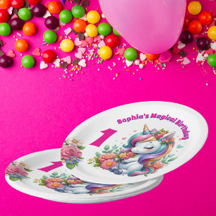 Assiettes En Carton Cute Whimsical Floral Unicorn Girly 1er anniversai