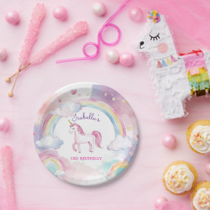 Assiettes En Carton Cute Whimsical Magique Unicorn arc-en-ciel