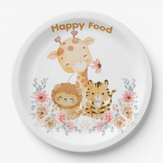 Assiettes En Carton Cute Wild Animal and floral printed