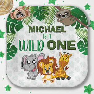 Assiettes En Carton Cute Wild One Jungle Safari Animaux premier annive