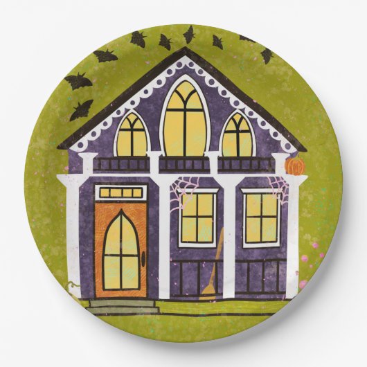 Assiettes En Carton Cute Witchy Haunted Halloween Cottage  (Devant)
