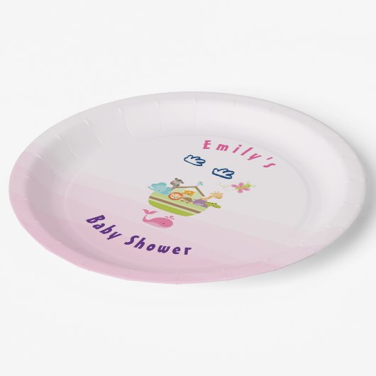Assiettes En Carton Cute Zoo Animal Ark Baby shower rose (Angle)