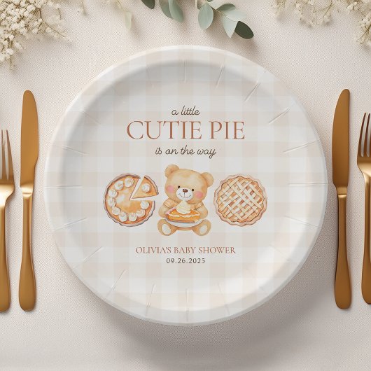 Assiettes En Carton Cutie Pie En vichy Teddy Bear Baby shower d'automn