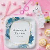 Assiettes En Carton Cyan bleu Rustique Mariage géométrique (Fête)