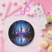 Assiettes En Carton Cyberpunk City Skyline futuriste (Fête)