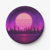 Assiettes En Carton cyberpunk électronique synthwave scifi rose noir  (Devant)