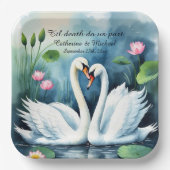Assiettes En Carton Cygnes en amour Aquarelle Lotus Lake Mariage (Recto)