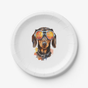 Assiettes En Carton Dachshund avec lunettes de soleil