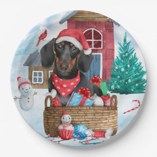 Assiettes En Carton Dachshund Chien dans la neige Maison de Chien de N