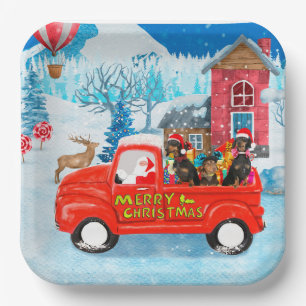 Assiettes En Carton Dachshund Chien en livraison de Noël Camion Neige