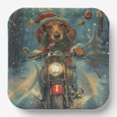 Assiettes En Carton Dachshund Chien équitation moto Noël (Recto)