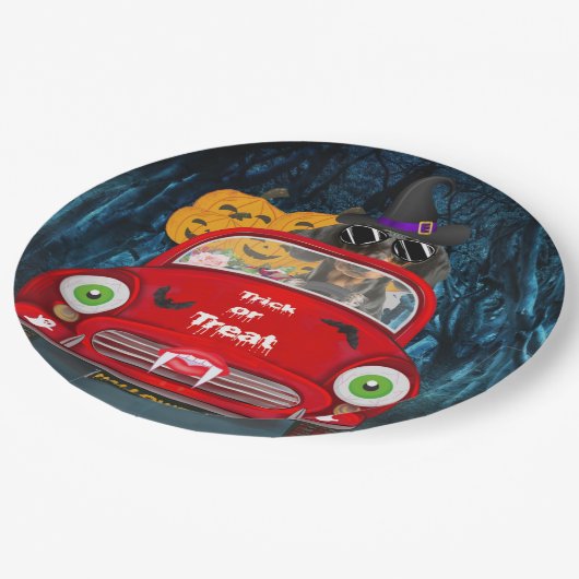 Assiettes En Carton Dachshund Chien voiture voiture effrayant Hallowee (Angle)