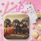 Assiettes En Carton Dachshund Chiot Automne Citrouille de plaisir (Fête)