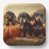 Assiettes En Carton Dachshund Chiot Automne Citrouille de plaisir (Recto)