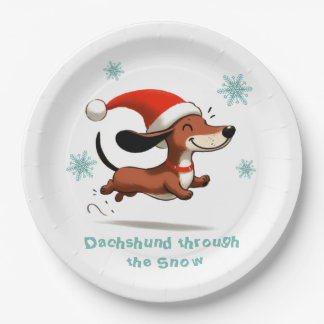 Assiettes En Carton Dachshund dans la neige chiot chien de Noël