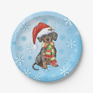 Assiettes En Carton Dachshund de Noël