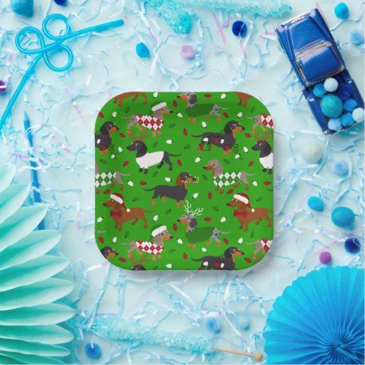 Assiettes En Carton Dachshund de Noël Toutes Plaques en papier de mant (Fête)