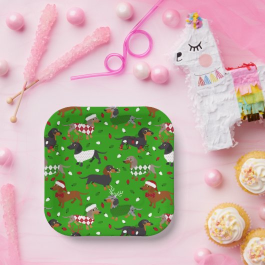 Assiettes En Carton Dachshund de Noël Toutes Plaques en papier de mant (Fête)