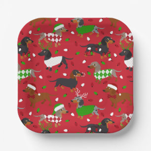 Assiettes En Carton Dachshund de Noël Toutes Plaques en papier de mant