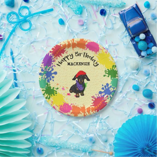 Assiettes En Carton Dachshund Dog Fun Paint Art Anniversaire (Fête)