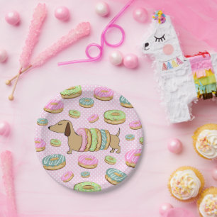 Assiettes En Carton Dachshund & Donuts Plaques Papier de la Partie Ann