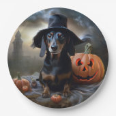 Assiettes En Carton Dachshund Halloween effroi (Devant)