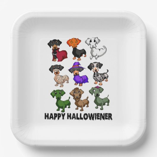 Assiettes En Carton Dachshund Halloweiner Halloweiner drôle Chien drôl (Recto)