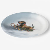 Assiettes En Carton Dachshund hiver neige de Noël (Angle)