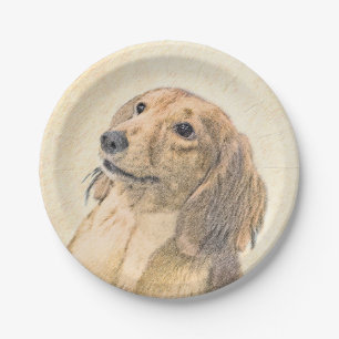 Assiettes En Carton Dachshund (Longhaerien) Peinture - Art Chien origi