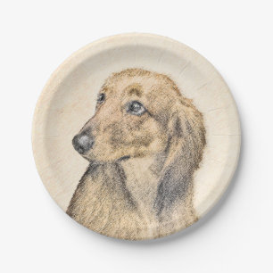 Assiettes En Carton Dachshund (Longhaerien) Peinture - Art Chien origi