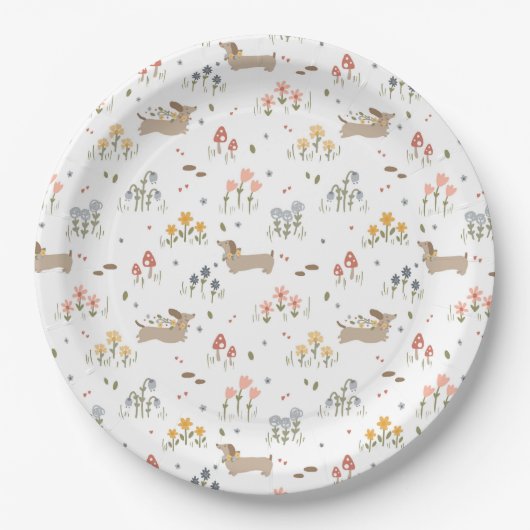 Assiettes En Carton Dachshund Lover Weiner Chien Saucisse Chien Fleur  (Devant)