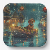 Assiettes En Carton Dachshund Noël Festive Voyage (Recto)