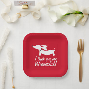 Assiettes En Carton Dachshund Party Red "Je pense que vous êtes génére