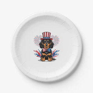 Assiettes En Carton Dachshund patriotique feux d'artifice art vectorie