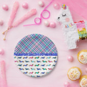 Assiettes En Carton Dachshund Plaid Plaques de papier vert bleu (Fête)