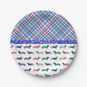 Assiettes En Carton Dachshund Plaid Plaques de papier vert bleu (Devant)