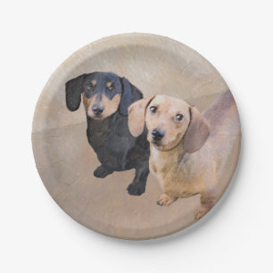 Assiettes En Carton Dachshund (Smooth) Peinture - Art Chien original