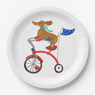 Assiettes En Carton Dachshund sur vélo