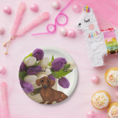 Assiettes En Carton Dachshund Tulips Papier Plaque (Fête)