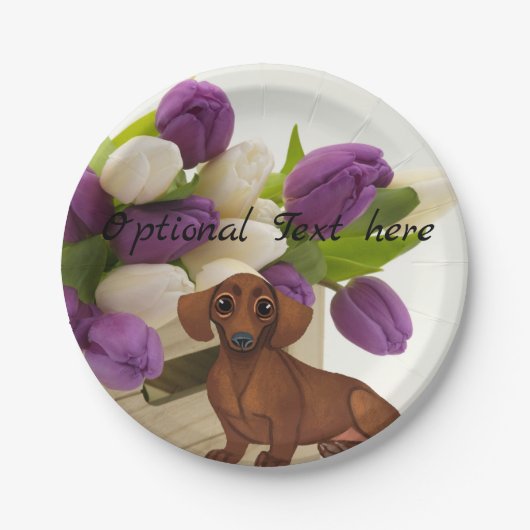 Assiettes En Carton Dachshund Tulips Papier Plaque (Devant)