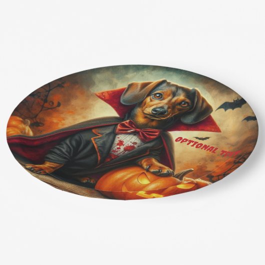 Assiettes En Carton Dachshund Vampire Halloween (Angle)