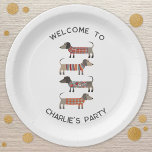 Assiettes En Carton Dachshund Wiener Sausage Chien Personnalisé<br><div class="desc">Mignonne petite saucisse Dachshund ou des chiens édulcorés en laine. Parfait pour les amoureux de les chiens. Modifiez ou supprimez le texte supérieur et inférieur pour personnaliser. Art original de Nic Squirrell.</div>