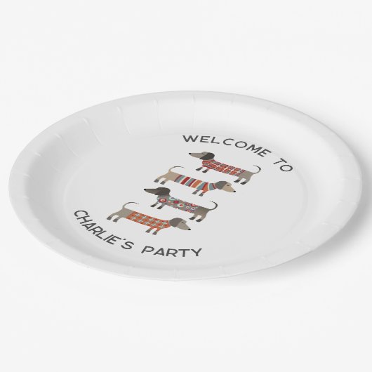 Assiettes En Carton Dachshund Wiener Sausage Chien Personnalisé (Angle)