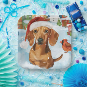 Assiettes En Carton Dachshund Winter Wonderland Christmas Joy
