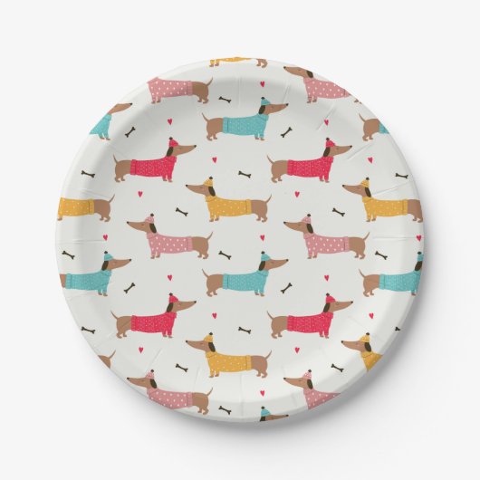Assiettes En Carton Dachshunds en Sweaters Motif de vacances (Devant)
