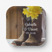 Assiettes En Carton Daffodiles et Bottes de cowboy Pays Mariage de l'O (Recto)