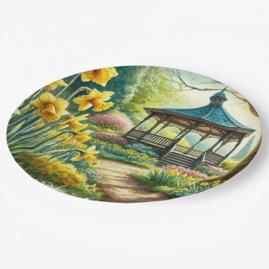 Assiettes En Carton Daffodiques jaunes et plaque de papier Gazebo (Angle)