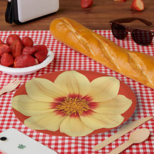 Assiettes En Carton Dahlia jaune sur la Flore rouge